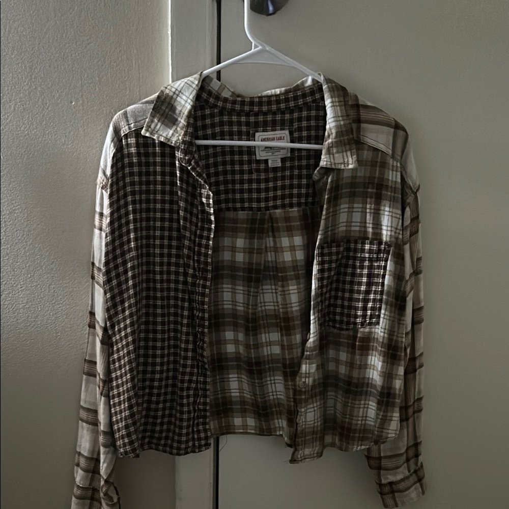 Brown Plaid Button-Up Shirt